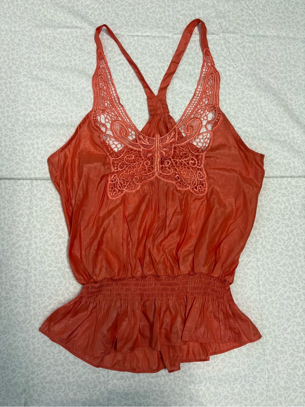 Women's Y2K Rust Lace Accent Lightweight Sleeveless Cami Tank Top Size O/S